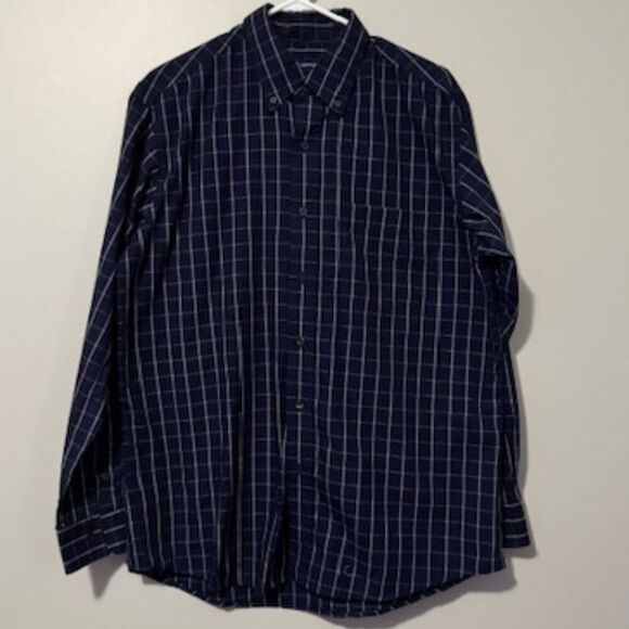 USED Men's John Ashford Long Sleeve Button Down Shirt Color Navy/White Size M - Picture 1 of 1